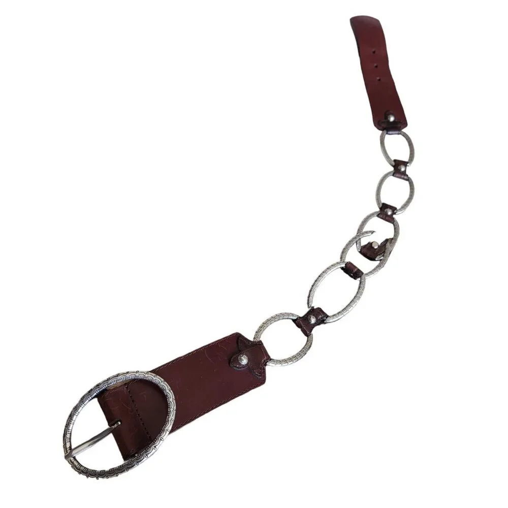 Brighton Leather Western Belt‎ Women’s Size 30 Brown Chain Link Hippie Boho